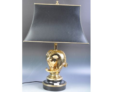 Deknudt - A good late 20th Century designer Hollywood Regency /&nbsp;Regency Moderne table / desk lamp having three bulb sect