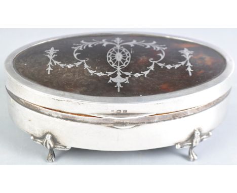 An antique early 20th Century hallmarked silver and tortoiseshell jewellery casket / trinket jewel box case by Walker and Hal