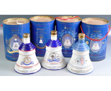 An impressive set of four Arthur Bell &amp; Sons&nbsp; Bells / Bell's Finest Scotch Whisky Royal Decanter&nbsp; porcelain dec