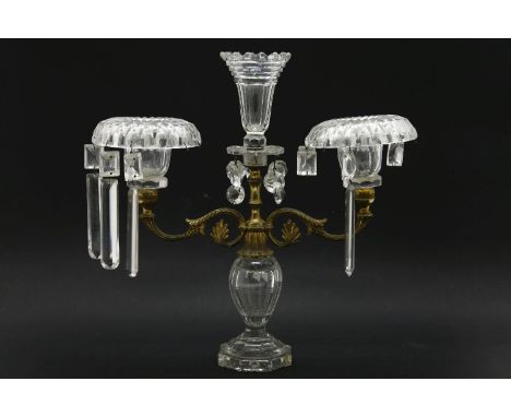 A Regency glass candelabra with loose drops