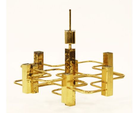 A brass eight-light light fitting,in the style of Scolari,60.5cm diameter54cm high