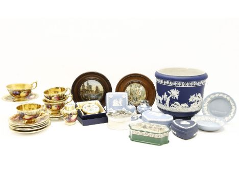 A small quantity of Aynsley orchard gold pattern ceramics, together with a small quantity of Jasperware, and four Prattware t
