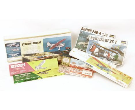 A quantity of model aircraft, to include examples by Svenson, Keil Kraft, Guillows, Hasegawa and a Stinson Reliant SR-8, of b