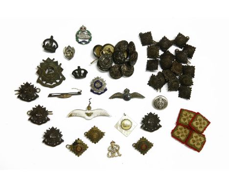 A collection of military buttons by Firmin & Sons Ltd, pips, cap badges, to include three enamel and stone encrusted RAF badg