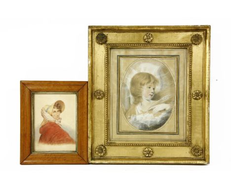 A 19th century study of an angel,pastel, charcoal and chalk on paper,within a gilt frame,with applied rossets, together with 