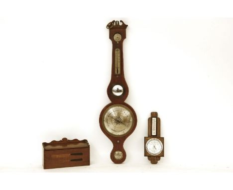 A 19th Century mahogany boxwood strung barometer by I. Sordelli of London with swan neck pediment, together with a similar sm