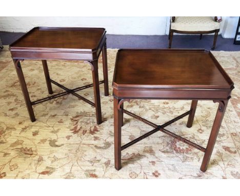 ARTHUR BRETT END TABLES, a pair, Chippendale style mahogany, rrp £6000 approx, 61cm x 49cm x 68cm H. (2)