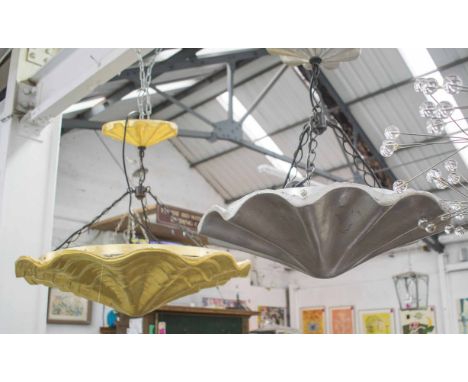 REMAINS LIGHTING DELAMER LEAF CHANDELIER AND COQUILLE CHANDELIERS BY TONY DUQUETTE, largest 60cm approx drop.