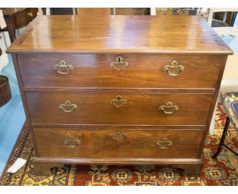 CHEST, George III mahogany with three long drawers on bracket feet, 103cm W x 86cm H x 53cm D. 