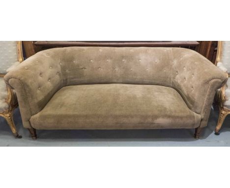 CHESTERFIELD SOFA, early 20th century Edwardian taupe soft woven chenille button upholstered with shaped oak supports, 183cm 