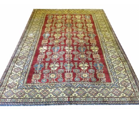 KAZAK CARPET, 324cm x 426cm, all over Afshan  design on ruby field with ivory borders.