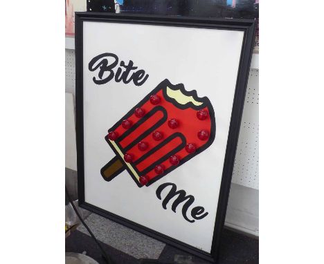 BITE ME BY BEE RICH, bespoke made light up wall art, 108cm x 83cm.
