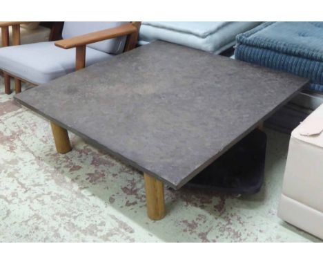 LOW TABLE, 1970s Italian, with rough hewn stone top, 100cm x 100cm x 38cm.