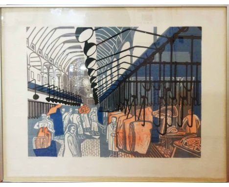 EDWARD BAWDEN R.A. 'Smithfield meat market', lithograph, signed, titled and numbered 69/75 in pencil, 61.5cm x 46cm, framed. 