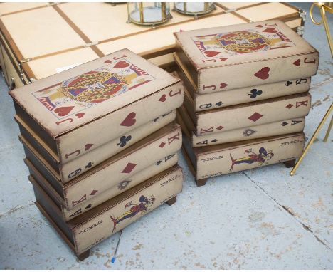 SIDE CHESTS, a pair, stylised vegas playing card design, five drawers in each, 46cm W x 55cm H x 31.5cm D. (2)