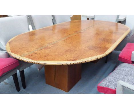 B&B ITALIA STYLE DINING TABLE, oval top burr cherrywood finish, on twin block supports, 250cm x 145cm x 72cm H, original cost