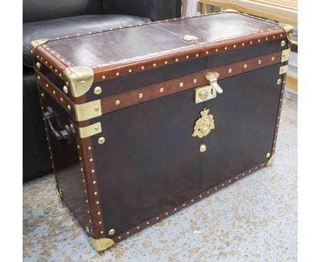 LEATHER TRUNK, Timothy Oulton style, 72cm W x 51cm H x 30cm D.