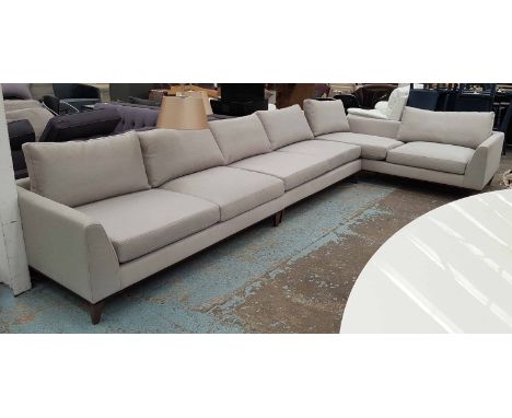 CORNER SOFA, in light duck egg blue, 459cm L x 222cm (including L shape) x 63cm H.