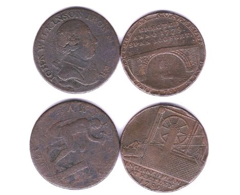Tokens-1792 Ironbridge Halfpenny-1797 John Wilkinson, Ironmakers NF and Fine (2)