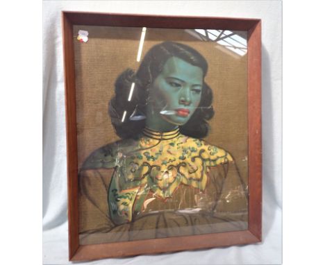 TRETCHIKOFF: A KITSCH 'GREEN LADY' PRINT in original frame