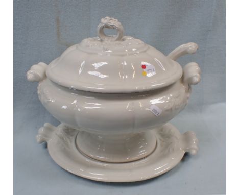 A LARGE WHITEWARE SOUP TUREEN with ladle