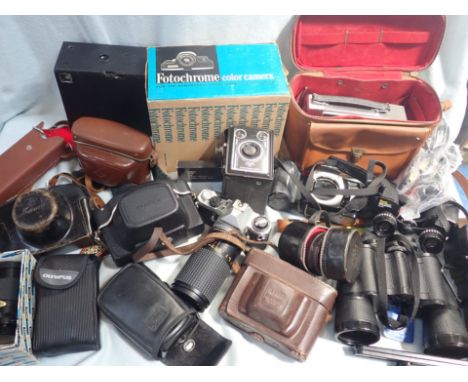 A JAPANESE 'FOTOCHROME' COLOUR CAMERA and a collection of cameras, and other items