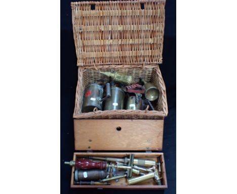 A QUANTITY OF BRASSWARE PAINT BURNERS and other tools