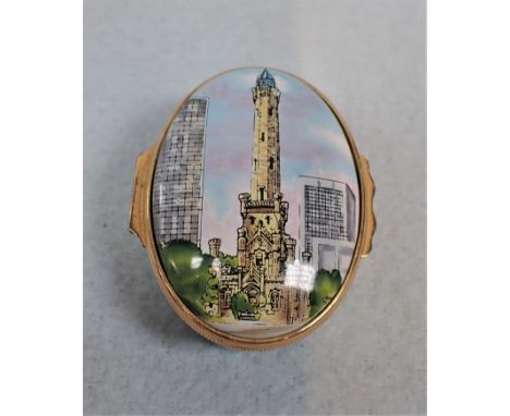A SMALL ENAMEL BOX DESIGNED BY TIFFANY by Halcyon Gays, depicting Chicago