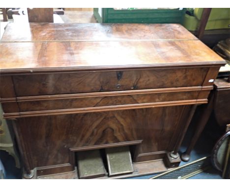 A VICTORIAN HARMONIUM with burr walnut veneer, 93cm high x 108cm wide x 53cm deep