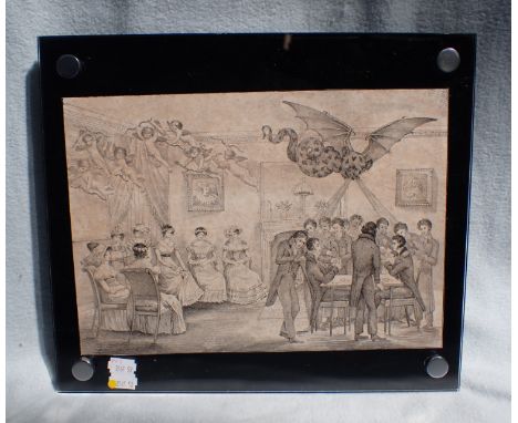 A 19TH CENTURY FRENCH LITHOGRAPH 'L'ecarte les salons d'aujour d'hui'