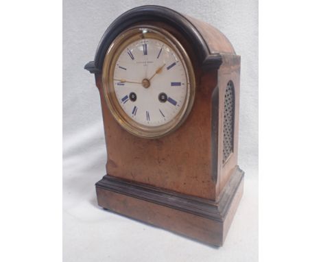 A WALNUT AND EBONISED CASED CLOCK the enamel dial signed Platnauer Freres, Paris (dial cracked, side grille broken, moulding 
