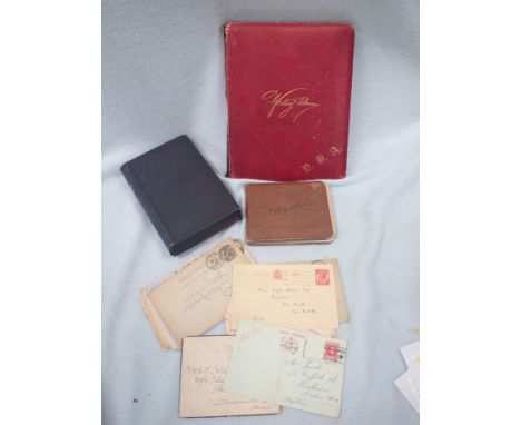 AN EARLY 20TH CENTURY WRITING ALBUM containing a watercolour by R G Praill, who later painted GWR posters, an autograph album