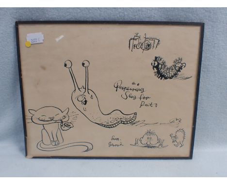 GERALD HOFFNUNG: AN ORIGINAL CARTOON SKETCH 'Perspiring slug...' 21 x 27cm