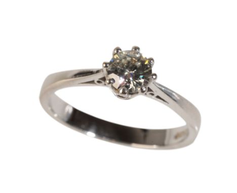 A MOISANNITE SOLITAIRE RING the round, brilliant-cut diamond approx. 0.50cts on an 18ct white gold shank with open chenier sh