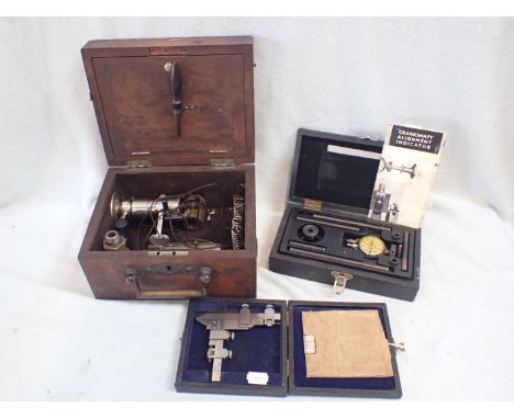 A RUSTON CRANKSHAFT ALIGNMENT INDICATOR other engineering tools, including a 19th/20th century cased instrument