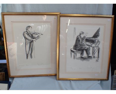 A LIMITED EDITION PRINT OF A PIANIST indistinctly signed, and another of a violinist (2)