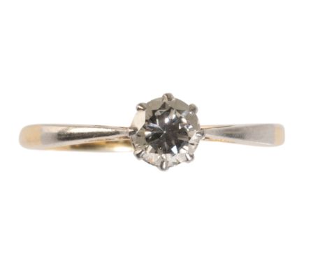 A DIAMOND SOLITAIRE RING the brilliant-cut diamond, approx 0.40ct claw set in platinum, on a yellow gold shank, with openwork