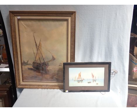 HENRY THOMAS: SMALL SAILING BOATS AT SEA watercolour, and an oleograph of a maritime scene (2)