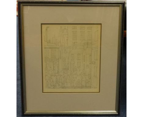 Laurence Stephen Lowry RA (1887-1976) a limited edition black and white print, 'Street Scene', bearing Fine Art Trade Guild b