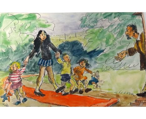 Robert Lenkiewicz (1941-2002), early sketch 'Family, Garden Path', 16cm x 24cm, unframed, Provenance; Bearnes Lot 499, auctio