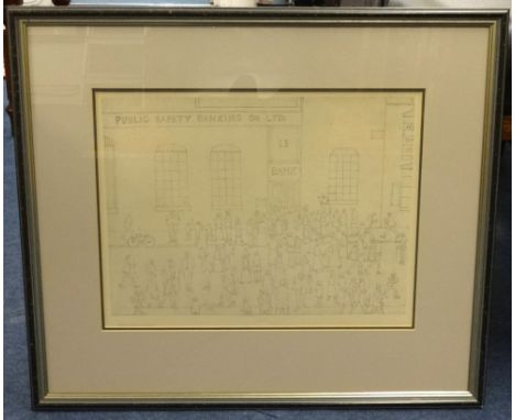 Laurence Stephen Lowry RA (1887-1976) a limited edition black and white print, 'Bank Failure', bearing Fine Art Trade Guild b