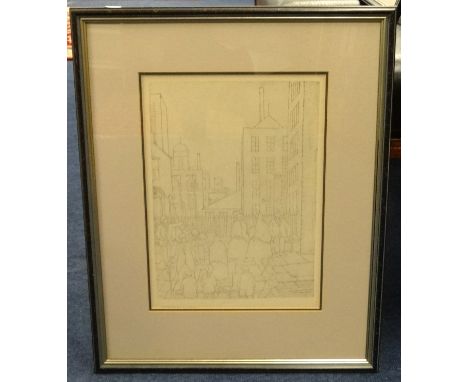 Laurence Stephen Lowry RA (1887-1976) a limited edition black and white print, 'Outside The Mill', bearing Fine Art Trade Gui