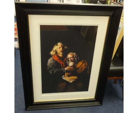 Robert Lenkiewicz (1941-2002) 'Self Portrait with Self Portrait at Ninety' signed limited edition print No 56/100, well frame