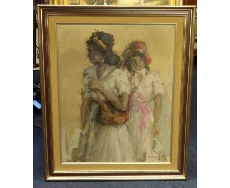 Theodorus Van Oorschot (Dutch 1910-1989)  signed oil on canvas, 'Study Two Ladies', 52cm x 40cm.