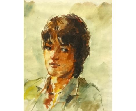 Robert Lenkiewicz (1941-2002), signed water colour portrait of young lady circa 1970's, 34cm x 26cm,