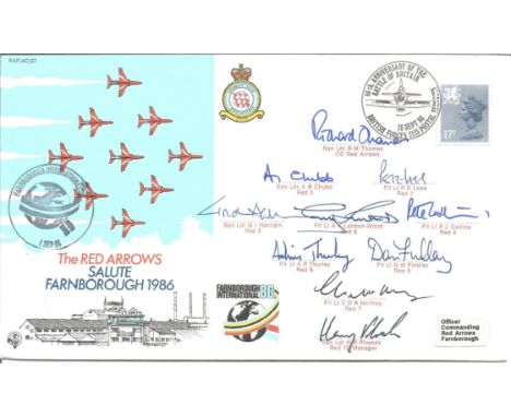 The Red Arrows Salute Farnborough 1986 multi signed FDC No. 1986 of 2000. Signed by Sqn Ldr R. M. Thomas, Sqn Ldr A. B. Chubb