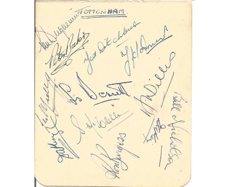 Tottenham signed album page from the 1950's. 12 signatures including Bill Nicholson. Good Condition. All autographed items ar