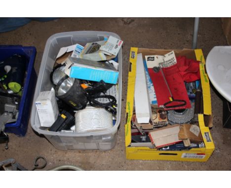Two boxes of various tools; cables etc