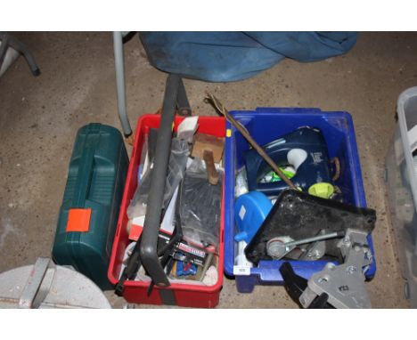 A case of various screws and fittings and two boxes of various tools