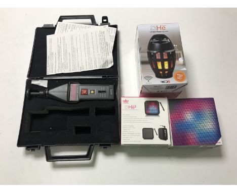 A tray of cased microprocessor tachometer  together with a boxed HE lantern flame speaker and two further boxed HE portable b